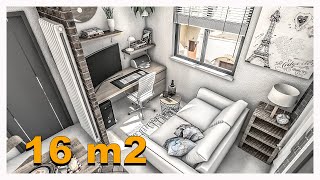 ANIMAZIONE 3D REALIZZATA CON BLOP HOME : Vivere in 16 m2  monolocale  per un studente universitario