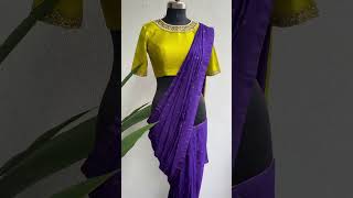 Threadslabel purple jute saree with yellow handwork blouse