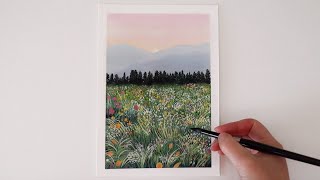 Gouache Tutorial | How to Paint a Field of Flowers