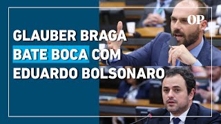 Eduardo Bolsonaro e Glauber Braga batem boca e deputado do PSOL provoca: ‘Devolveu o colar?’