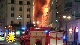 Se bilderna på storbranden i centrala Stockholm - Nyhetsmorgon (TV4)