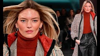 Martha Hunt cuts a striking figure while on the runway for Veronica Beard during New York Fashion We