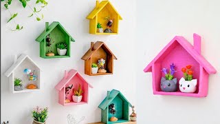 Wall Box shelve making from cardboard | House shape Shelves making at home | @PunekarSneha