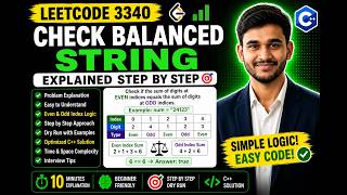 LeetCode 3340: Check Balanced String Explained in C++ | Step-by-Step