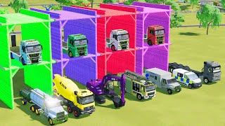 TRANSPORTING EXCAVATOR, MIXER TRUCK, WHEEL LOADER, POLICE CAR TO GARAGE WITH MAN TRUCK - FS22 108