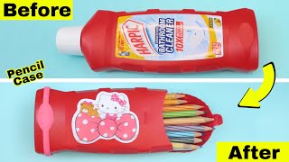 DIY Pencil box from waste bottle at home || How to make hello kitty pencil box easy