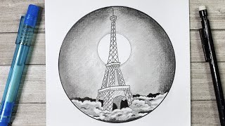 Drawing Paris in a Circle - How to draw  the Eiffel Tower in a circle