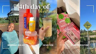 12 days of christmas | day 4 ( morning walk, devotion, protein shake recipe, pamper routine) 🫧🌸💌🎀