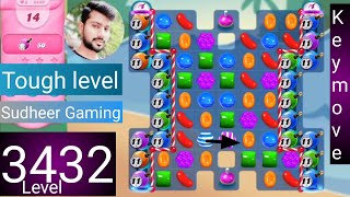 Candy crush saga level 3432 । No boosters । Tough level । Candy crush 3432 help। Sudheer Gaming