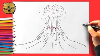 How to draw a volcano erupting step by step easy