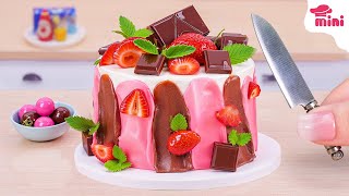 Elegant Mini Strawberry Chocolate Drip Cake 🍓🍫 Beautiful Miniature Cake Decorating | Mini Bakery