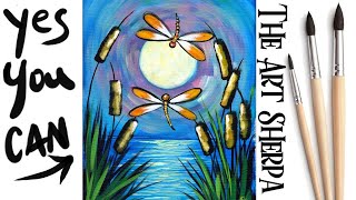 Dragonfly Pond | Easy Acrylic Painting STEP BY STEP  #4 | Primary colors  | The Art Sherpa