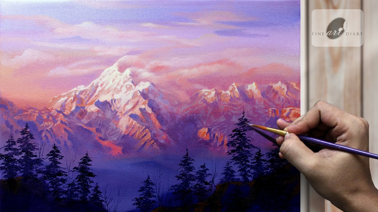 How To Paint Mountains | Acrylic Painting | Easy Way To Paint Violet ...