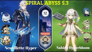 F2p C1R1 Neuvillette and C0 Nahida low investment hyperbloom | Genshin Impact Abyss 5.2/5.3 Floor 12