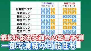 週末の気象における交通への影響予測　一部道路で凍結の可能性