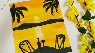 Step by Step Acrylic Painting | How to Draw Sunset Beach Scenery For Beginners| Relaxing Art Therapy