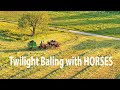 BALING HAY at Twilight in Lancaster County's Amish Land with HORSES