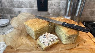 Chicken salad, homemade bread and a last minute bacon/cracker snack