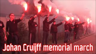 Ajax fans marching through Amsterdam in memory of Johan Cruijff