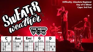 SWEATER WEATHER by The Neighbourhood (Easy Guitar & Lyric Scrolling Chord Chart Play-Along Capo 3)