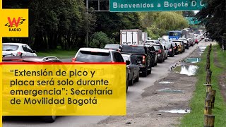 “Extensión de pico y placa será solo durante emergencia”: Secretaría de Movilidad Bogotá