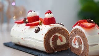 Chocolate Strawberry Swiss Roll Cake: The Perfect Christmas Cake! | 草莓巧克力蛋糕卷