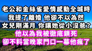 老公和金絲雀愛情感動全城時，我提了離婚，他卻不以為然，女兒剛滿月，你想讓她從小沒爸？他以為我被徹底鎖死，卻不料當晚家門口一幕他瘋了#爽文#大女主#現實情感#家庭