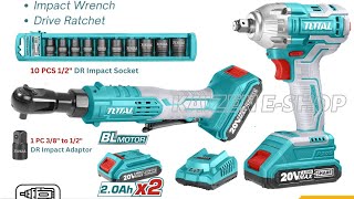 Unboxing TOTAL Combo Set (Impact Wrench + Drive Ratchet), cordless 20V Li-ion P20S TOSLI23043