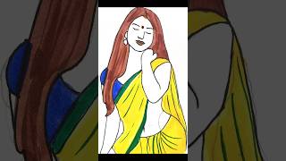 Beautiful Woman in Yellow Saree | Hand-Drawn Art #shorts #shortsvideo #viralvideo