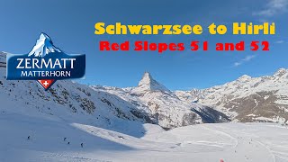 Ski Zermatt- Schwarzsee to Hirli - Slopes 51, 52