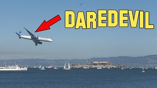 777 Pilot is a Daredevil! Super low pass over Alcatraz