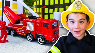 Firefighter Toys Rescue Story! Toy Fire Trucks and Emergency Vehicles for Kids | JackJackPlays