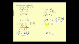 Solving One Step Equations: A Summary