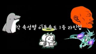 [냥코대전쟁]각 속성별 이동속도 1위인 적