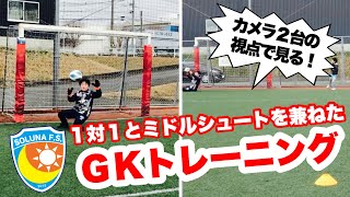 １対１とミドルシュート練習を兼ねたゴレイロ(GK)トレーニング