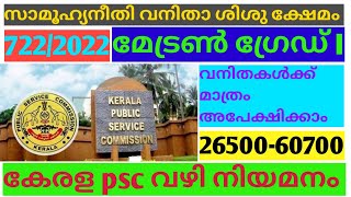 മേട്രൻ ഗ്രേഡ് I, വനിതകൾക്ക് വേണ്ടി മാത്രം സംവരണം ചെയ്ത പോസ്റ്റ്‌ #kpsc