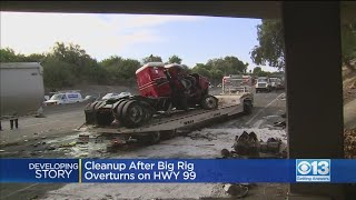 Big Rig Crash Scatters Debris Across SB Highway 99