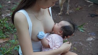 Full video: A working day of a beautiful 19-year-old single mother. breastfeeding