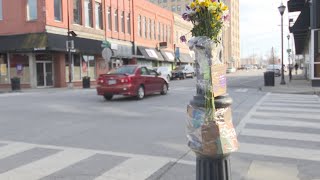 Memorial in downtown Springfield honoring the homeless man killed in Friday night’s shooting
