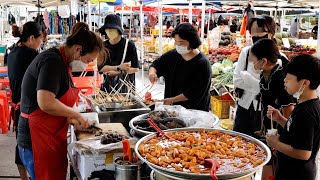 폭염에도 줄서서 먹는 5일장 분식 좌판! 수제튀김, 쌀떡볶이, 당면순대, 핫도그 / Tteokbokki, Sundae, Tempura / Korean Street Food