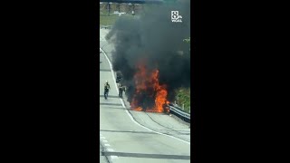 Video shows medical van engulfed in flames on Pa. Turnpike