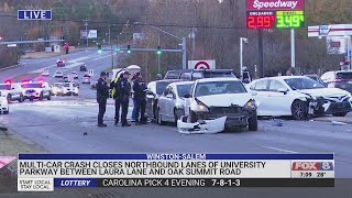 Multi-car crash closes lanes on University Parkway in Winston-Salem
