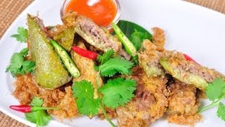 มะเขือยาวหน้าหมูทอด Fried Eggplant With Pork l FoodTravel