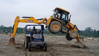 WOW !! it's Amazing !! Tractor is Under JCB - JCB Backhoe Showing Stunt and Working - JCB Video