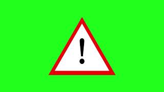 Attention sign icon with chroma key animation. Hazard Warning Triangle Green screen background