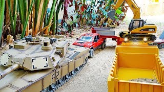 탱크, 포크레인 중장비 트럭 자동차 장난감 구출놀이 Tank Toy Rescue Excavator Truck