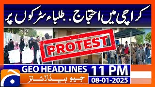 Students Protest - Karachi Updates | Geo News 11 PM Headlines (8th Jan 2025)