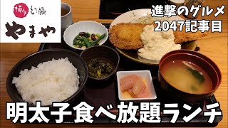 【明太子食べ放題】「博多もつ鍋　やまや」で最強満腹ランチを世界一詳しく調査しました【ご飯おかわり自由】