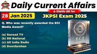 28 January 2024 | Daily Current Affairs and Static GK for JKPSI Exam 2025 |  Jkssb Online Tutorial.