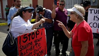 Angry protests as Trump visits Dayton and El Paso after shootings